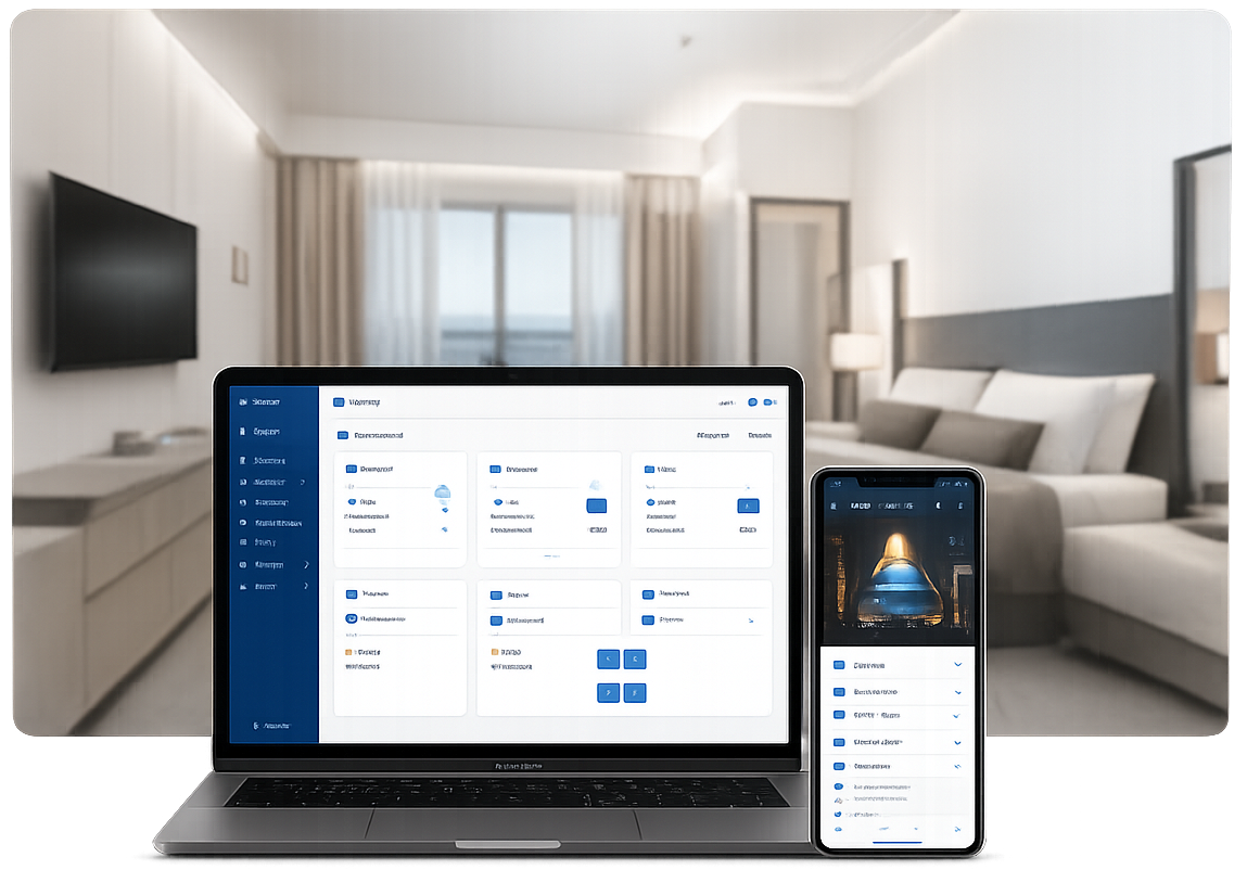 Sistema Hotel su laptop e smartphone per la gestione dell’assistenza tecnica agli impianti SAT TV